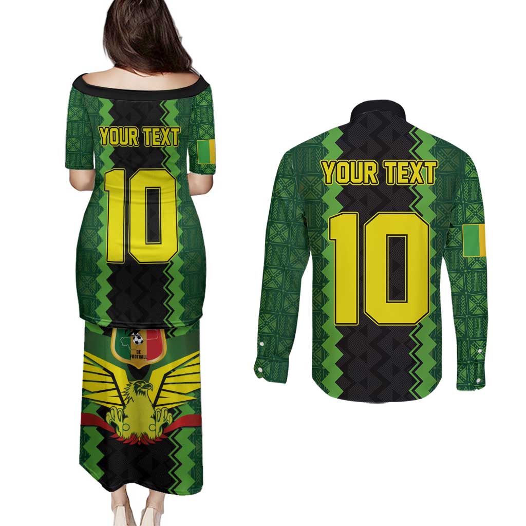 Custom Mali Football Couples Matching Puletasi and Long Sleeve Button Shirt Les Aigles-Green Gold and Red