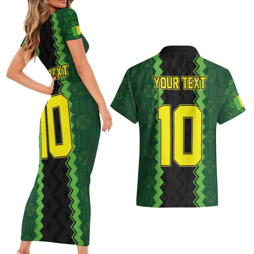 Custom Mali Football Couples Matching Short Sleeve Bodycon Dress and Hawaiian Shirt Les Aigles-Green Gold and Red