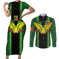 Custom Mali Football Couples Matching Short Sleeve Bodycon Dress and Long Sleeve Button Shirt Les Aigles-Green Gold and Red