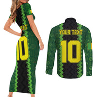 Custom Mali Football Couples Matching Short Sleeve Bodycon Dress and Long Sleeve Button Shirt Les Aigles-Green Gold and Red