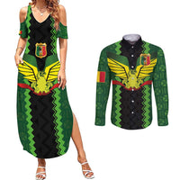 Custom Mali Football Couples Matching Summer Maxi Dress and Long Sleeve Button Shirt Les Aigles-Green Gold and Red