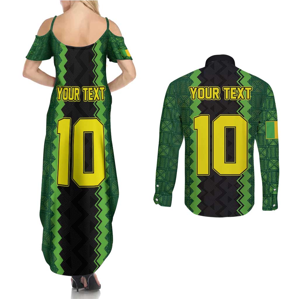 Custom Mali Football Couples Matching Summer Maxi Dress and Long Sleeve Button Shirt Les Aigles-Green Gold and Red