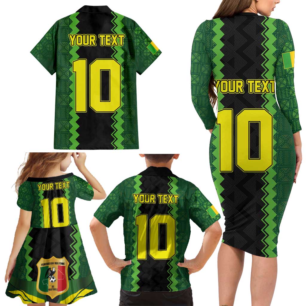 Custom Mali Football Family Matching Long Sleeve Bodycon Dress and Hawaiian Shirt Les Aigles-Green Gold and Red