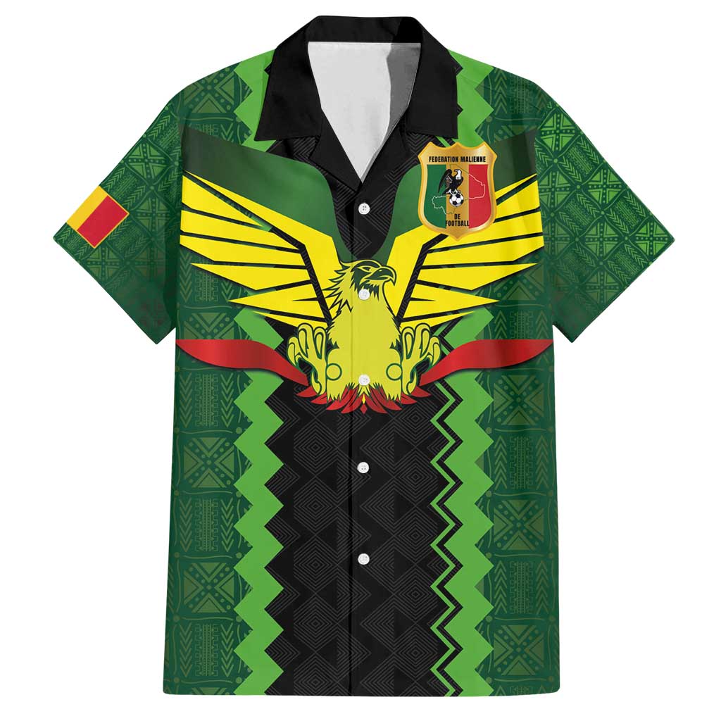Custom Mali Football Family Matching Long Sleeve Bodycon Dress and Hawaiian Shirt Les Aigles-Green Gold and Red