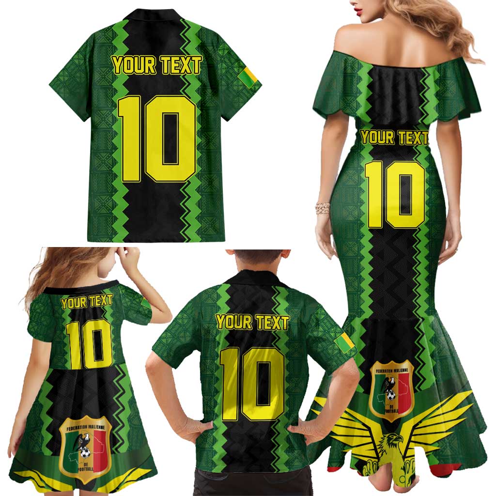 Custom Mali Football Family Matching Mermaid Dress and Hawaiian Shirt Les Aigles-Green Gold and Red