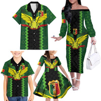 Custom Mali Football Family Matching Off The Shoulder Long Sleeve Dress and Hawaiian Shirt Les Aigles-Green Gold and Red