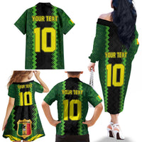 Custom Mali Football Family Matching Off The Shoulder Long Sleeve Dress and Hawaiian Shirt Les Aigles-Green Gold and Red