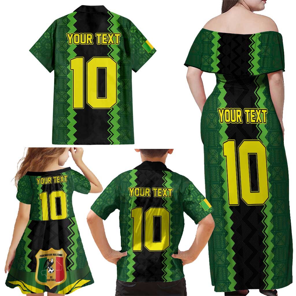 Custom Mali Football Family Matching Off Shoulder Maxi Dress and Hawaiian Shirt Les Aigles-Green Gold and Red