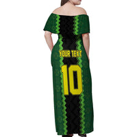Custom Mali Football Family Matching Off Shoulder Maxi Dress and Hawaiian Shirt Les Aigles-Green Gold and Red