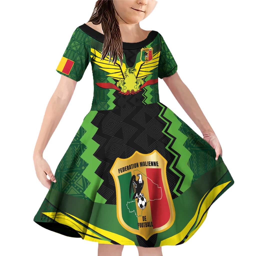 Custom Mali Football Family Matching Off Shoulder Short Dress and Hawaiian Shirt Les Aigles-Green Gold and Red