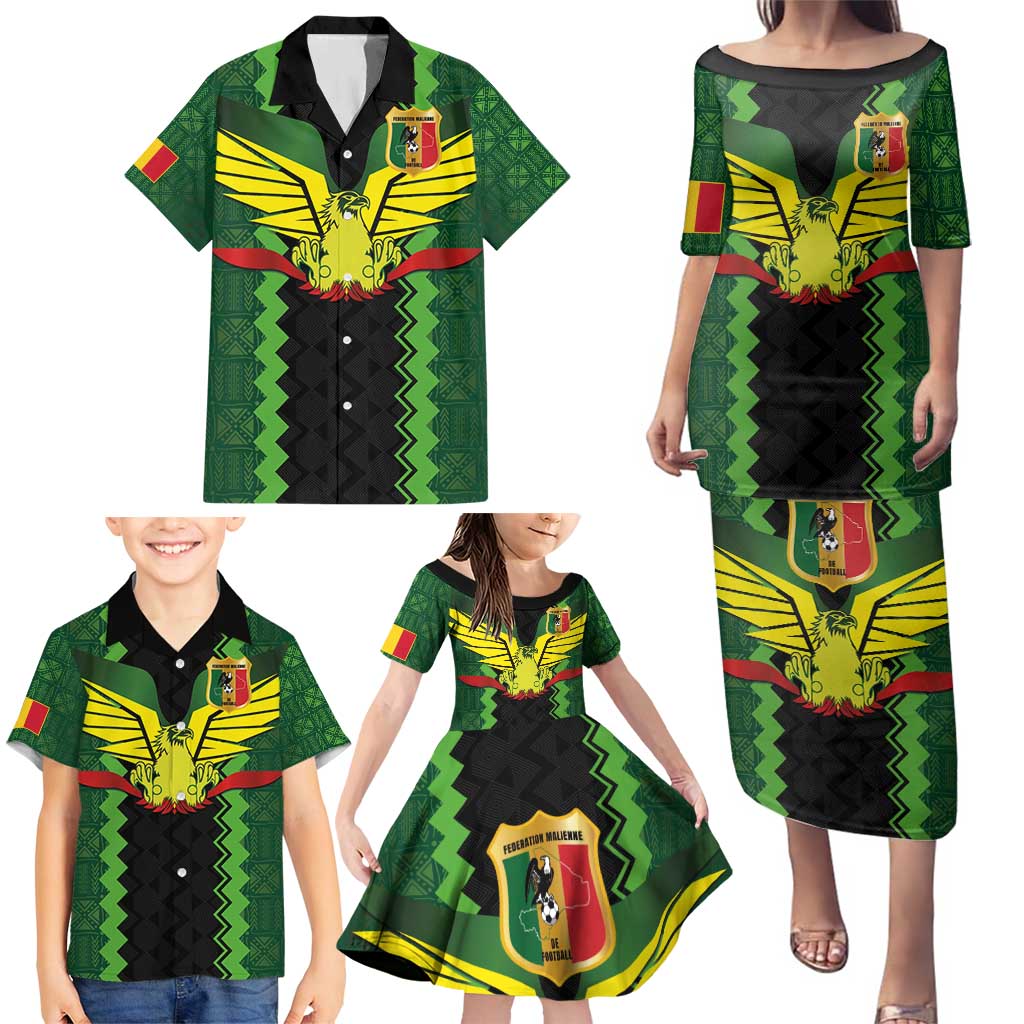 Custom Mali Football Family Matching Puletasi and Hawaiian Shirt Les Aigles-Green Gold and Red
