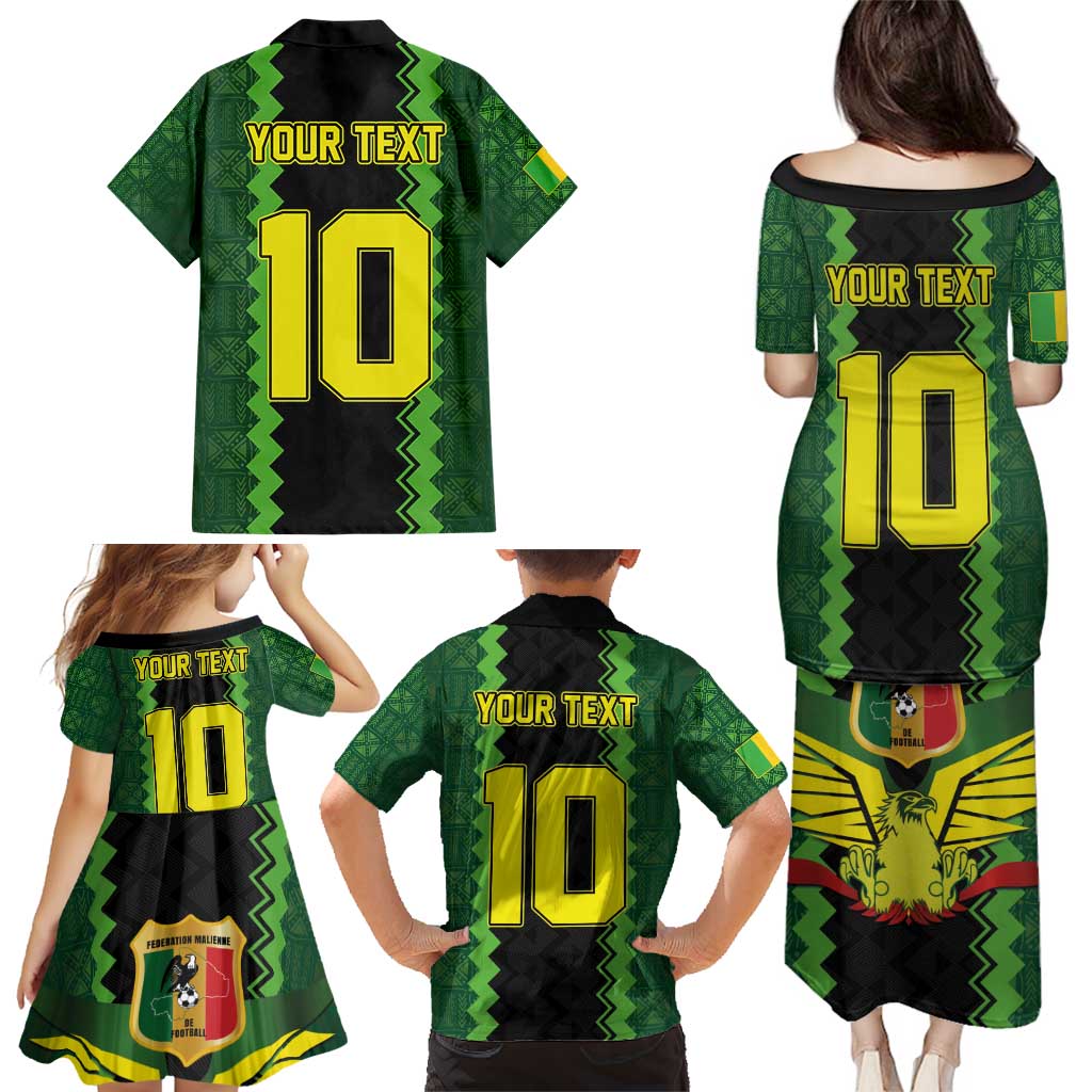 Custom Mali Football Family Matching Puletasi and Hawaiian Shirt Les Aigles-Green Gold and Red