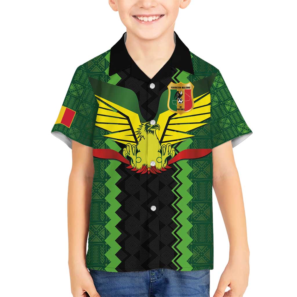 Custom Mali Football Family Matching Summer Maxi Dress and Hawaiian Shirt Les Aigles-Green Gold and Red
