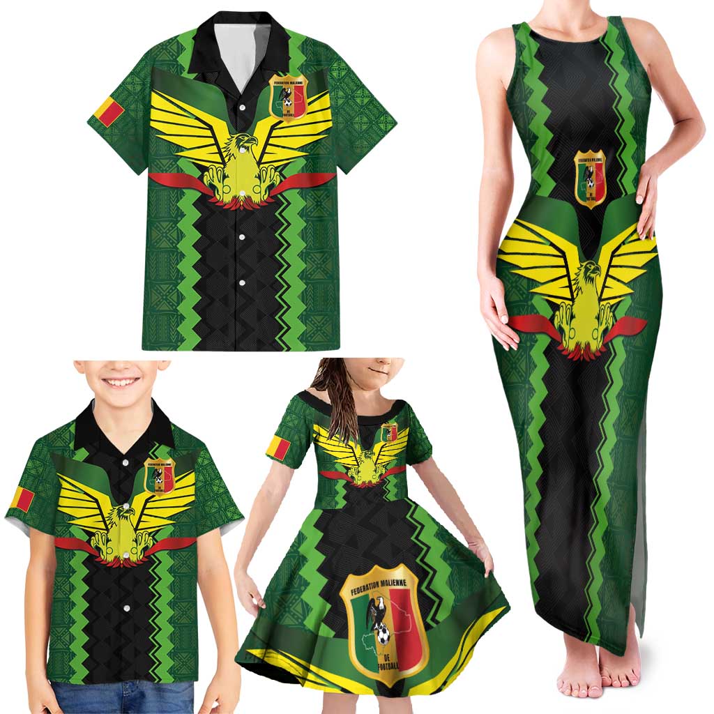 Custom Mali Football Family Matching Tank Maxi Dress and Hawaiian Shirt Les Aigles-Green Gold and Red