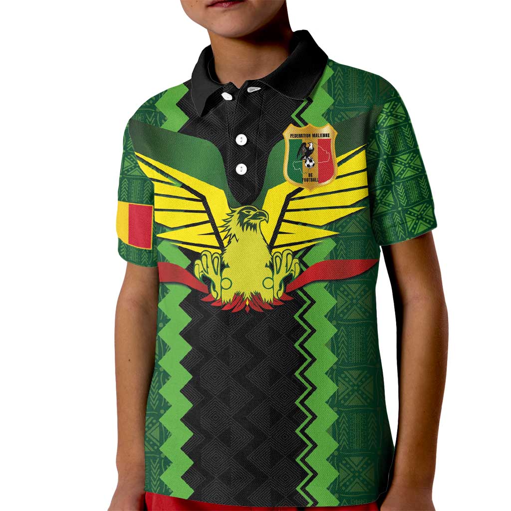 Custom Mali Football Kid Polo Shirt Les Aigles-Green Gold and Red