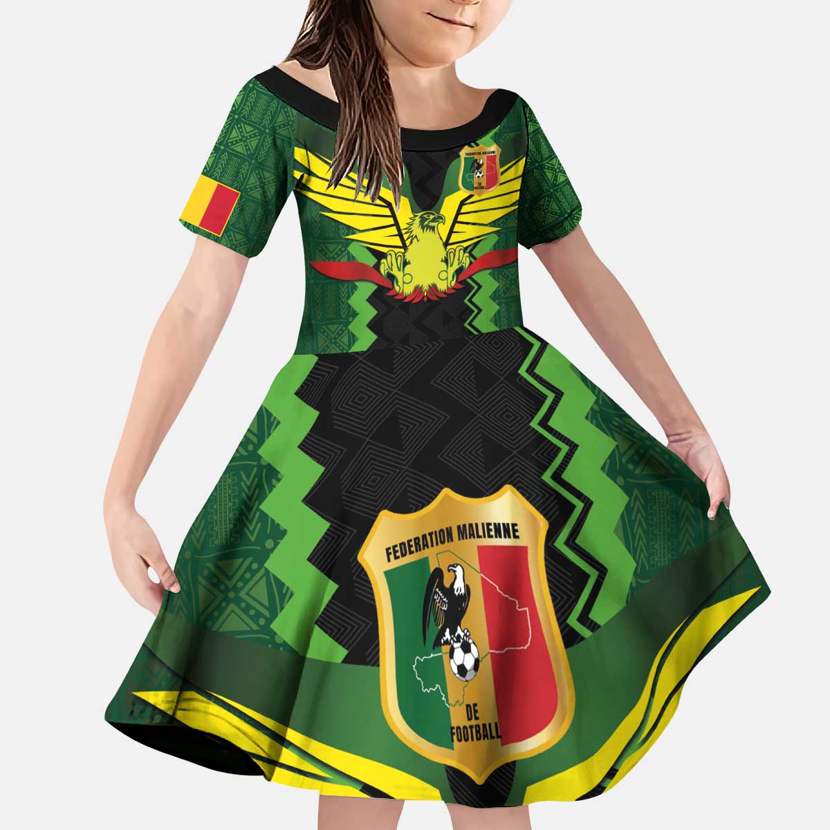Custom Mali Football Kid Short Sleeve Dress Les Aigles-Green Gold and Red
