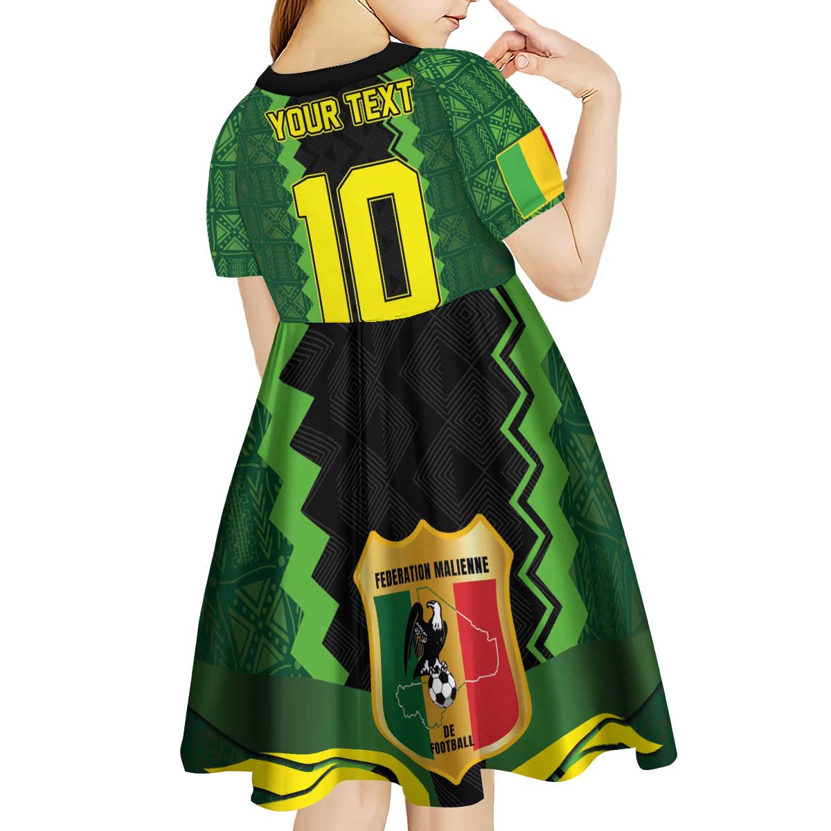 Custom Mali Football Kid Short Sleeve Dress Les Aigles-Green Gold and Red
