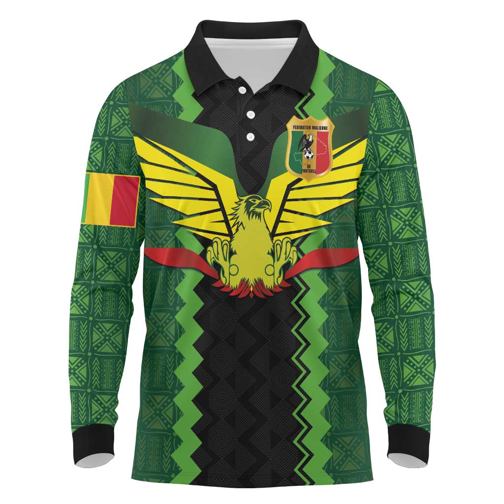 Custom Mali Football Long Sleeve Polo Shirt Les Aigles-Green Gold and Red