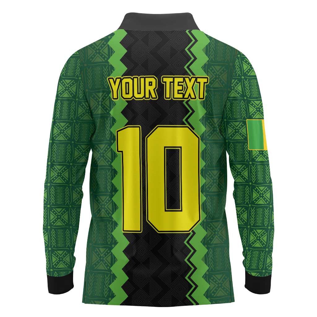 Custom Mali Football Long Sleeve Polo Shirt Les Aigles-Green Gold and Red