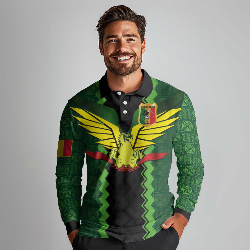 Custom Mali Football Long Sleeve Polo Shirt Les Aigles-Green Gold and Red