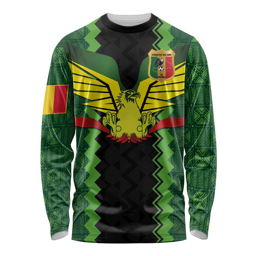 Custom Mali Football Long Sleeve Shirt Les Aigles-Green Gold and Red