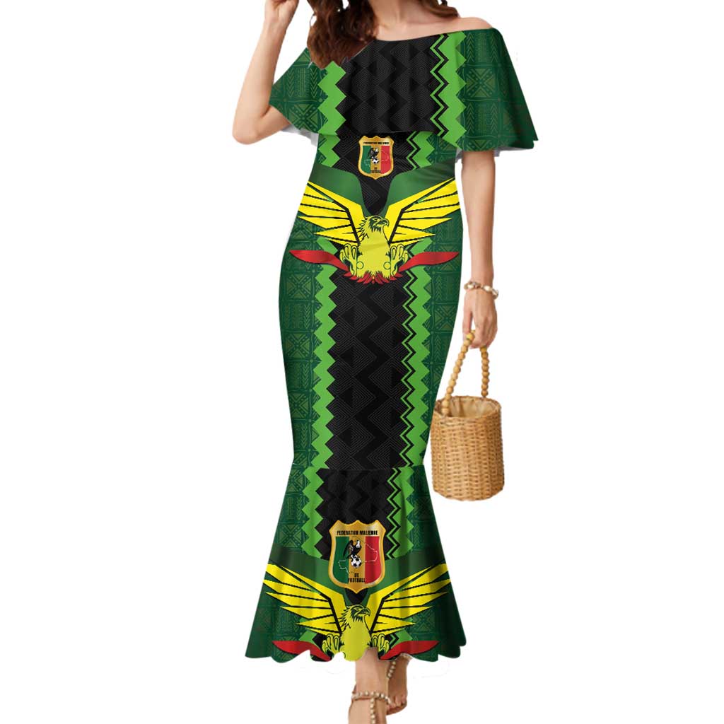Custom Mali Football Mermaid Dress Les Aigles-Green Gold and Red