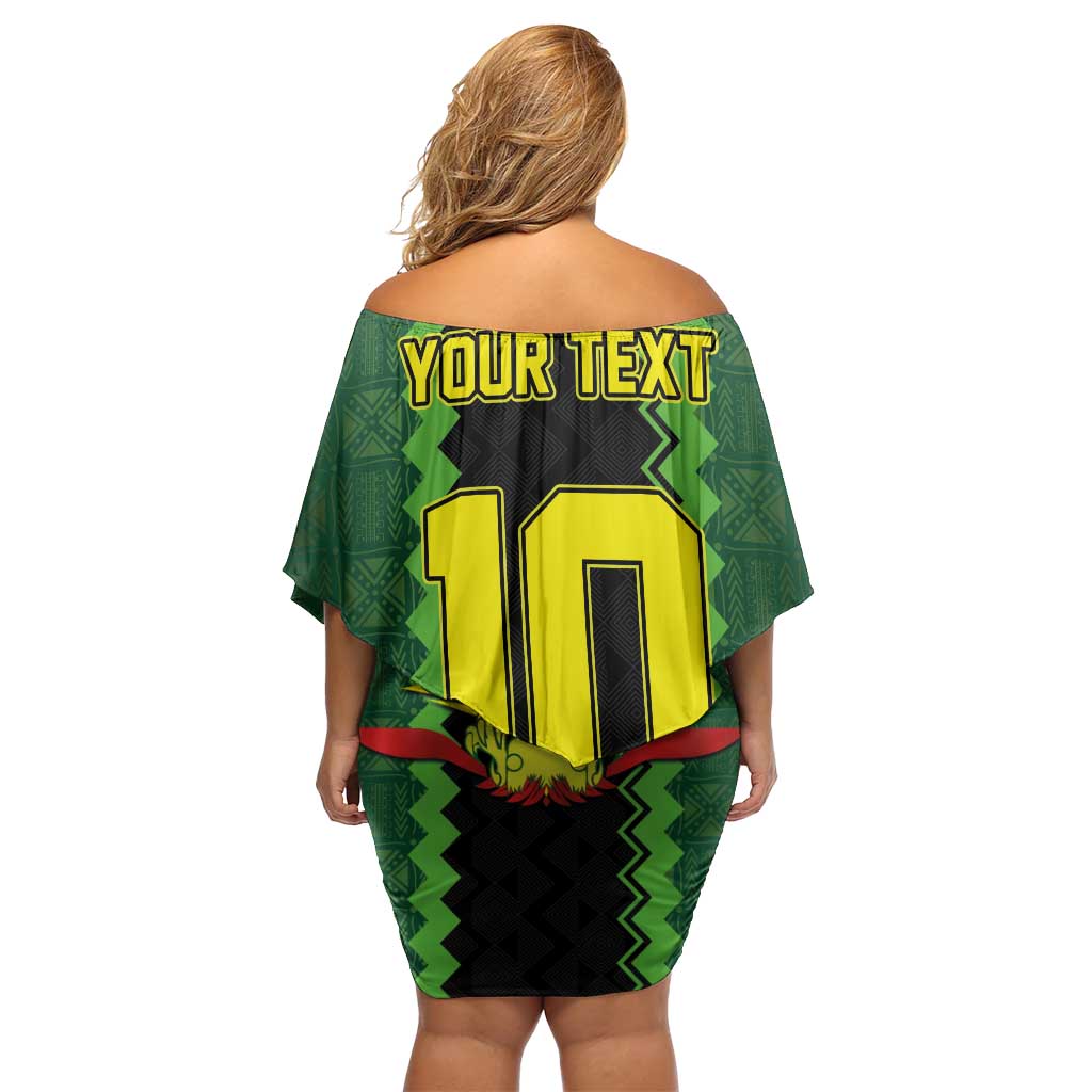 Custom Mali Football Off Shoulder Short Dress Les Aigles-Green Gold and Red