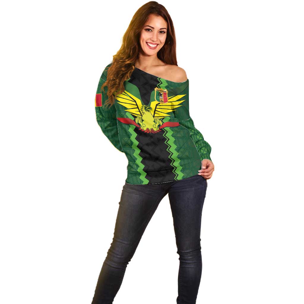 Custom Mali Football Off Shoulder Sweater Les Aigles-Green Gold and Red