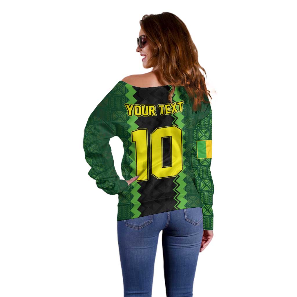 Custom Mali Football Off Shoulder Sweater Les Aigles-Green Gold and Red