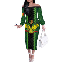 Custom Mali Football Off The Shoulder Long Sleeve Dress Les Aigles-Green Gold and Red