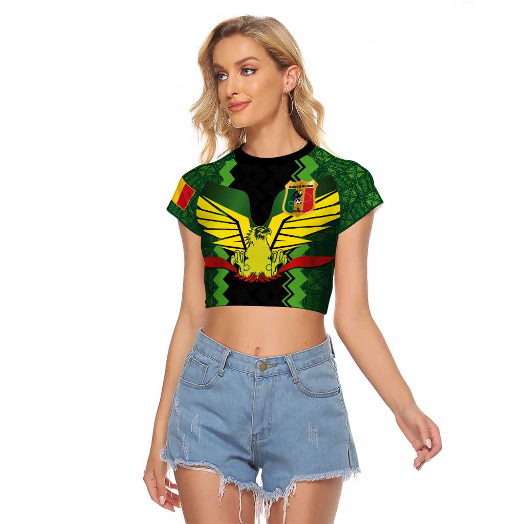 Custom Mali Football Raglan Cropped T Shirt Les Aigles-Green Gold and Red