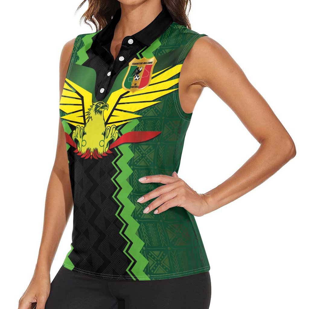 Custom Mali Football Women Sleeveless Polo Shirt Les Aigles-Green Gold and Red