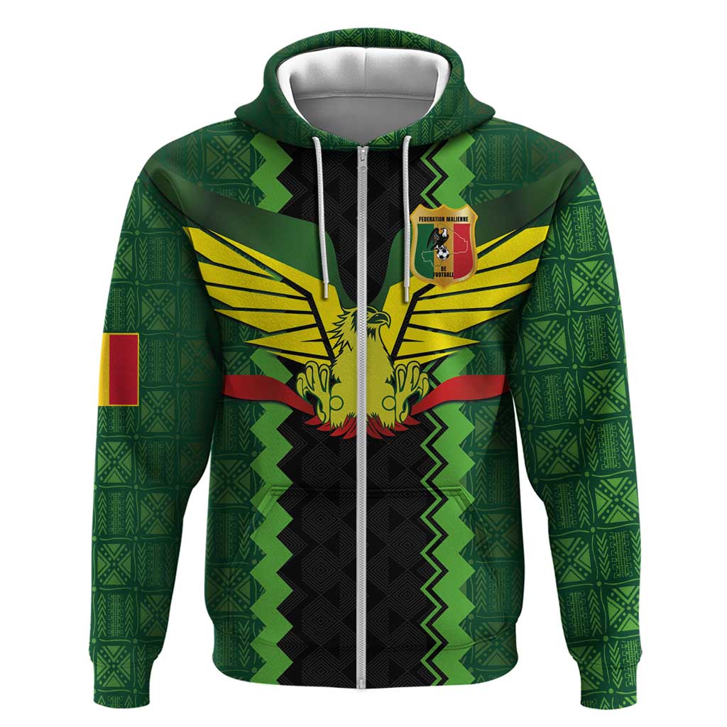 Custom Mali Football Zip Hoodie Les Aigles-Green Gold and Red