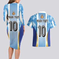Custom Argentina Football Couples Matching Long Sleeve Bodycon Dress and Hawaiian Shirt La Albiceleste Three Times The Best in The World