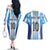 Custom Argentina Football Couples Matching Off The Shoulder Long Sleeve Dress and Hawaiian Shirt La Albiceleste Three Times The Best in The World