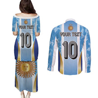 Custom Argentina Football Couples Matching Puletasi and Long Sleeve Button Shirt La Albiceleste Three Times The Best in The World