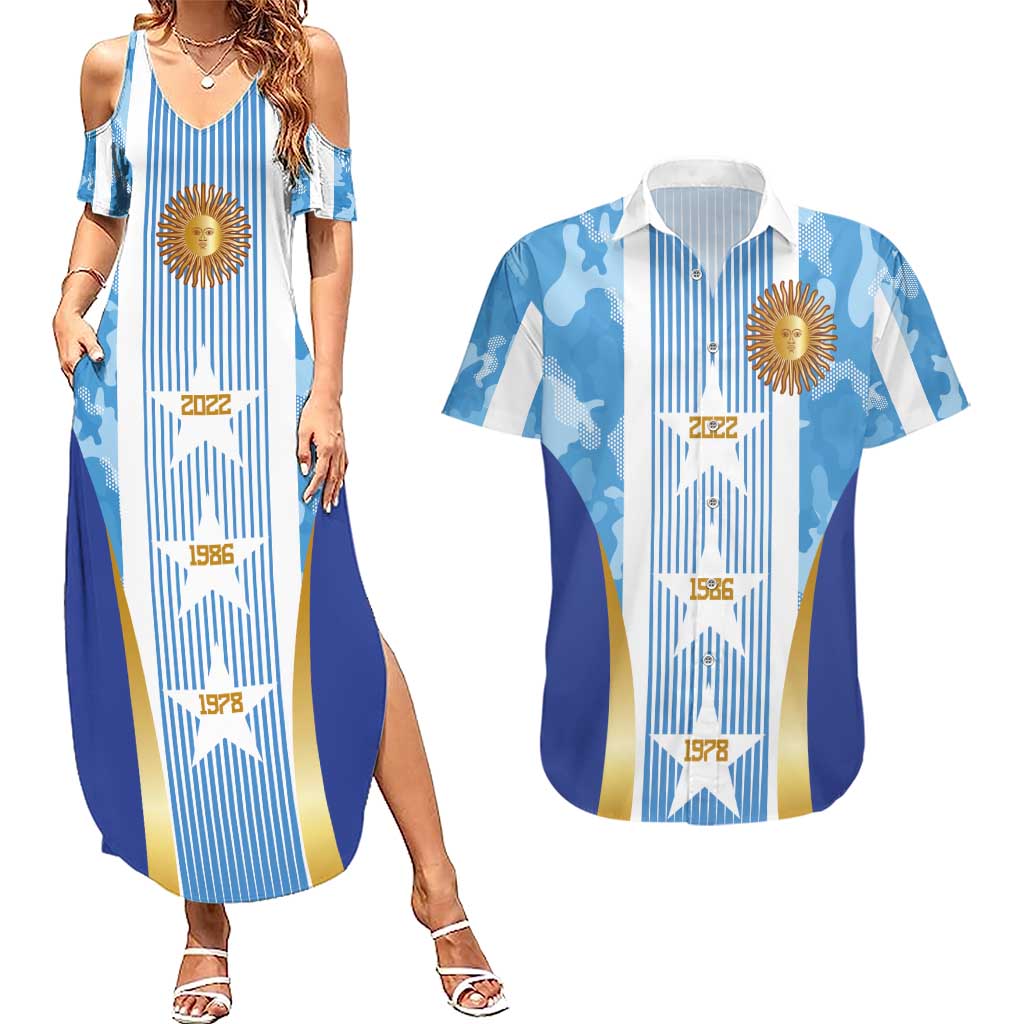 Custom Argentina Football Couples Matching Summer Maxi Dress and Hawaiian Shirt La Albiceleste Three Times The Best in The World