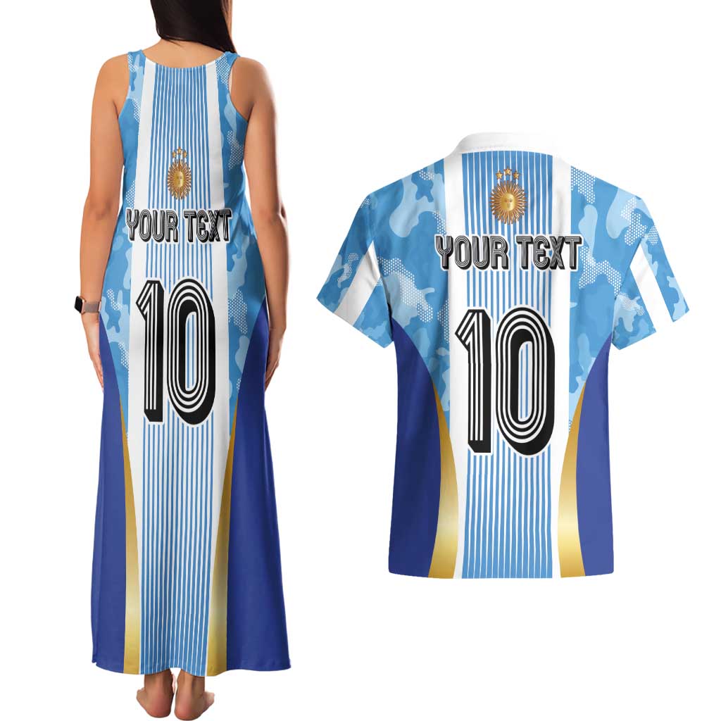 Custom Argentina Football Couples Matching Tank Maxi Dress and Hawaiian Shirt La Albiceleste Three Times The Best in The World