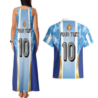 Custom Argentina Football Couples Matching Tank Maxi Dress and Hawaiian Shirt La Albiceleste Three Times The Best in The World