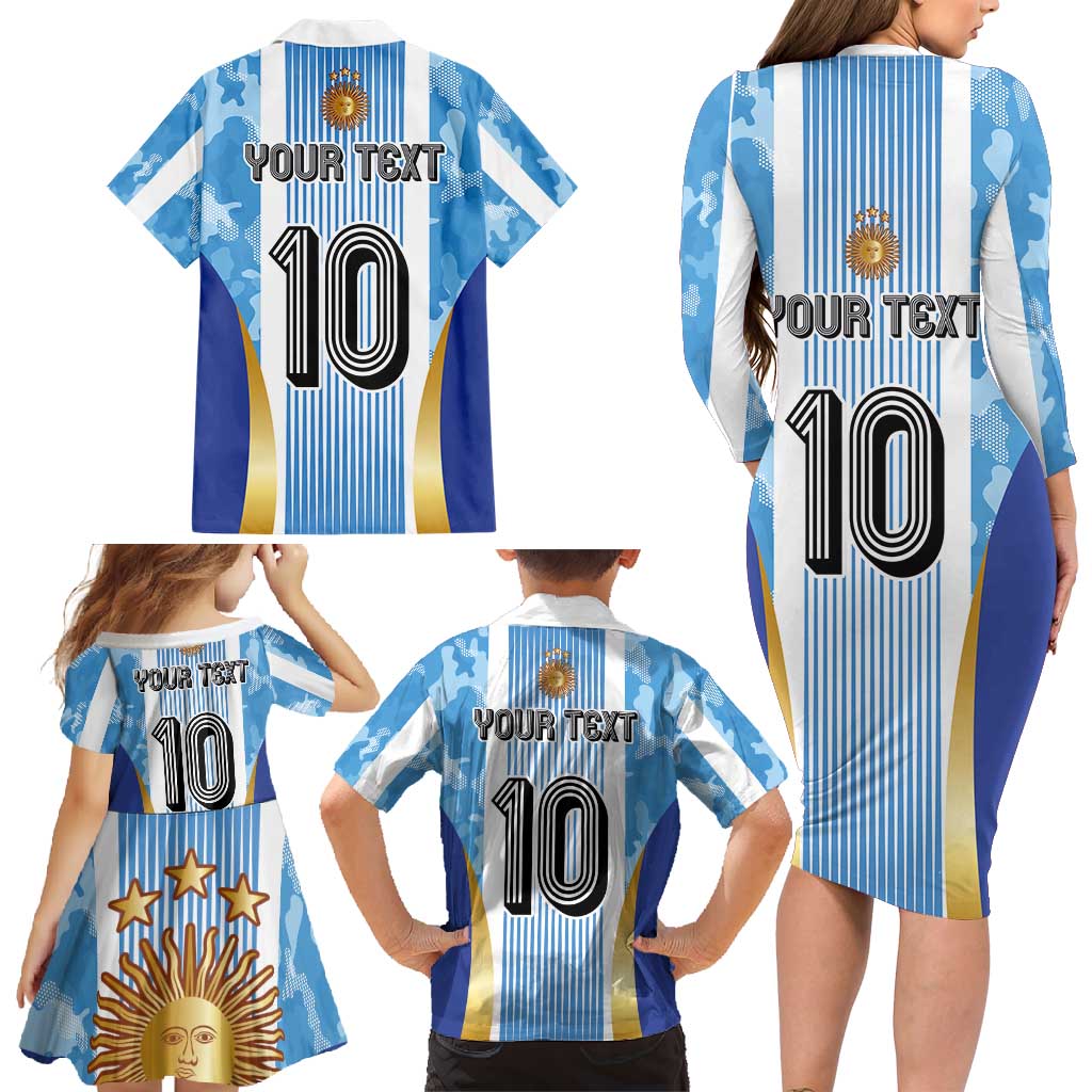 Custom Argentina Football Family Matching Long Sleeve Bodycon Dress and Hawaiian Shirt La Albiceleste Three Times The Best in The World