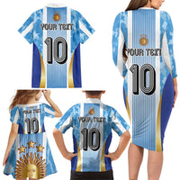 Custom Argentina Football Family Matching Long Sleeve Bodycon Dress and Hawaiian Shirt La Albiceleste Three Times The Best in The World
