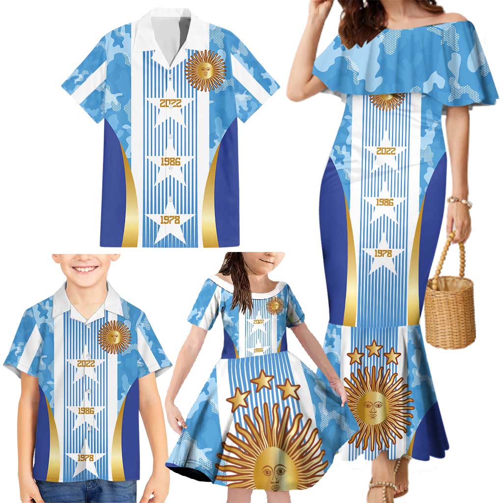 Custom Argentina Football Family Matching Mermaid Dress and Hawaiian Shirt La Albiceleste Three Times The Best in The World