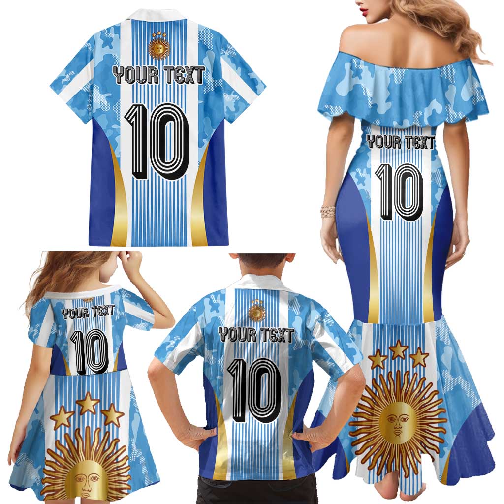 Custom Argentina Football Family Matching Mermaid Dress and Hawaiian Shirt La Albiceleste Three Times The Best in The World