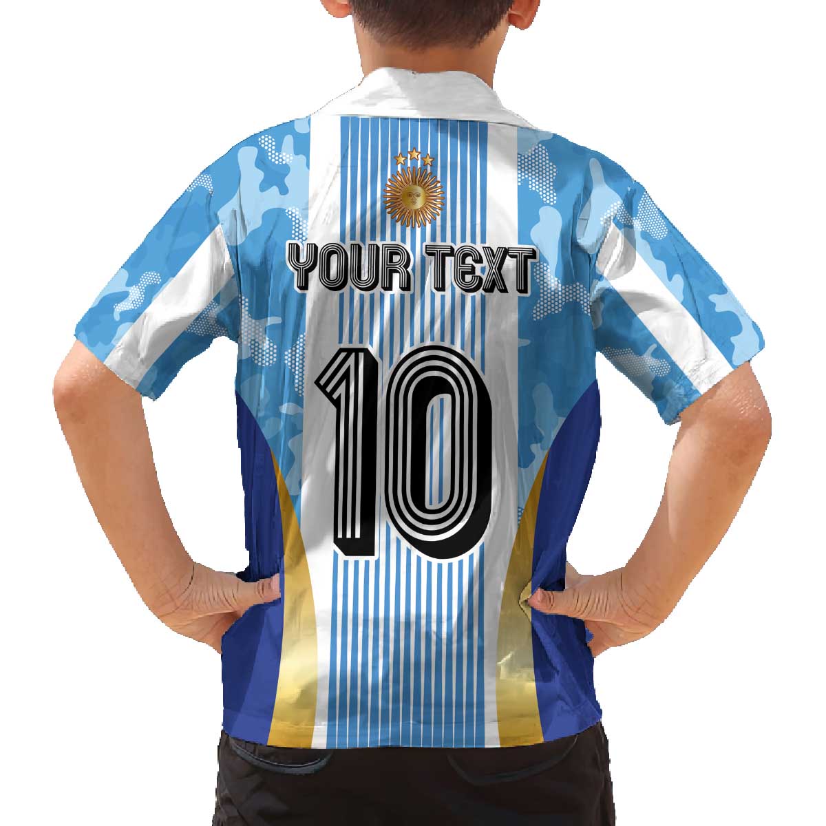 Custom Argentina Football Family Matching Off The Shoulder Long Sleeve Dress and Hawaiian Shirt La Albiceleste Three Times The Best in The World