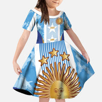 Custom Argentina Football Family Matching Off The Shoulder Long Sleeve Dress and Hawaiian Shirt La Albiceleste Three Times The Best in The World