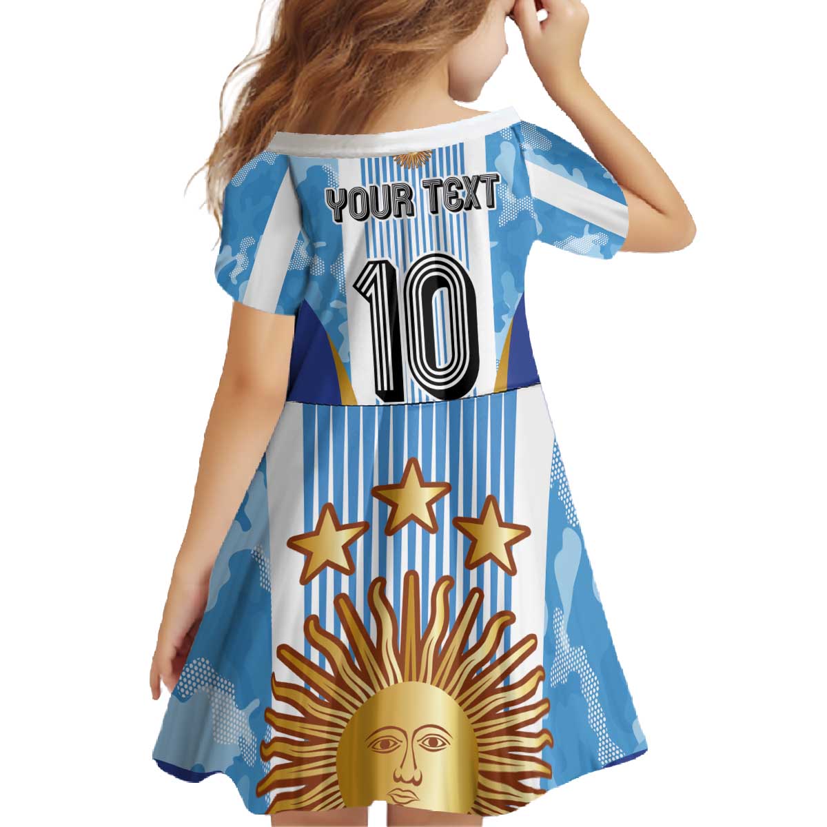 Custom Argentina Football Family Matching Off The Shoulder Long Sleeve Dress and Hawaiian Shirt La Albiceleste Three Times The Best in The World