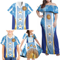 Custom Argentina Football Family Matching Off Shoulder Maxi Dress and Hawaiian Shirt La Albiceleste Three Times The Best in The World