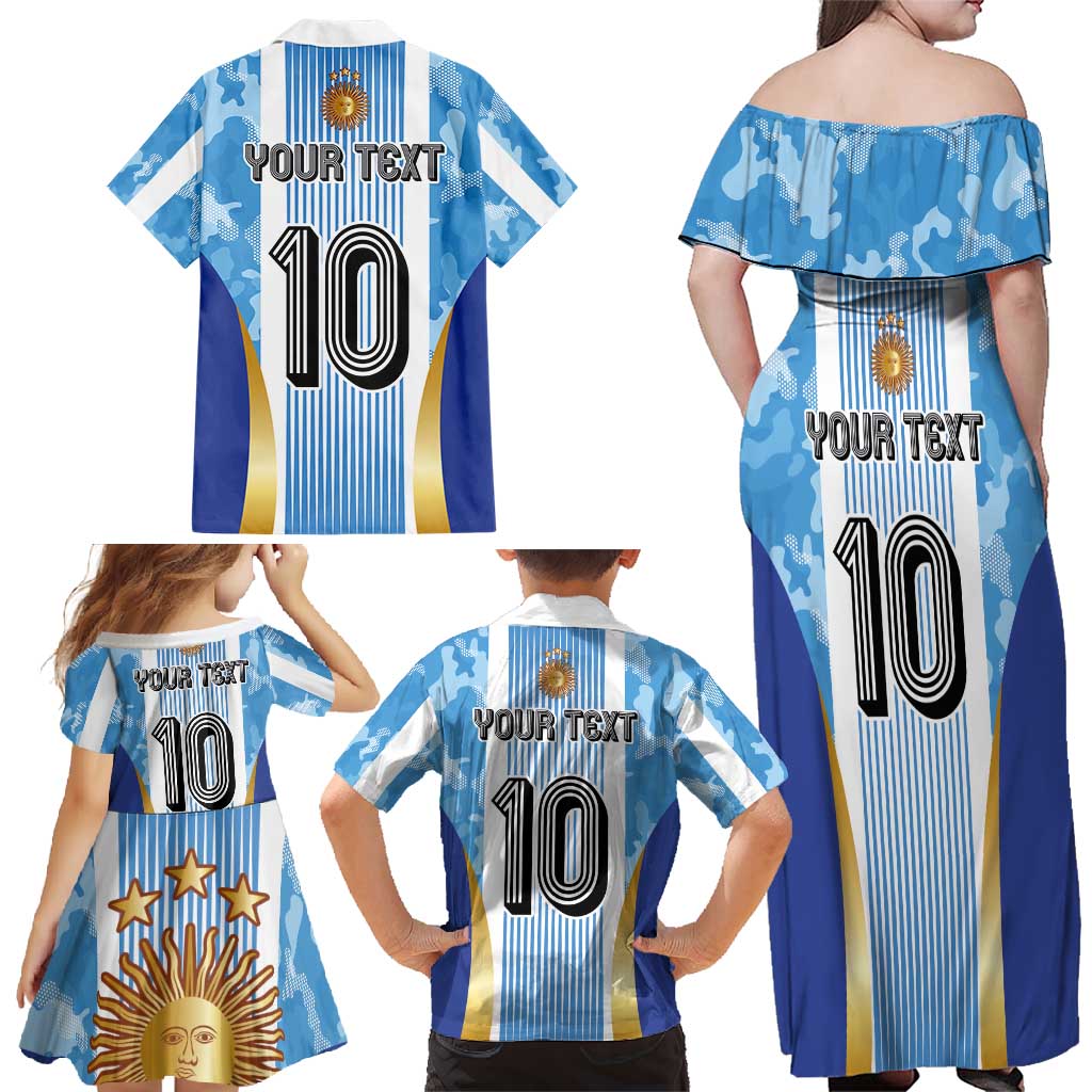 Custom Argentina Football Family Matching Off Shoulder Maxi Dress and Hawaiian Shirt La Albiceleste Three Times The Best in The World