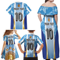 Custom Argentina Football Family Matching Off Shoulder Maxi Dress and Hawaiian Shirt La Albiceleste Three Times The Best in The World