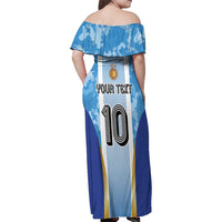 Custom Argentina Football Family Matching Off Shoulder Maxi Dress and Hawaiian Shirt La Albiceleste Three Times The Best in The World